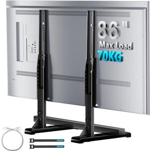 BONTEC Supporto TV Universale da Tavolo e Pavimento 24-86 Pollici | 70 kg, VESA 100x100-800x600 mm, 7 Altezze, Cinghia Antiribaltamento, Piedi Nascosti
