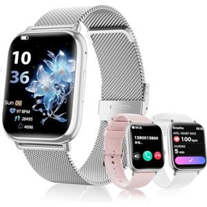 SLOKSFil Smartwatch Donna con Chiamate Bluetooth, 1.83" Fitness Orologio Smartwatch 3 Cinturini Frequenza Cardiaca SpO2 Pressione Sanguigna IP68 Impermeabile Sonno 120+ Modalità Sportive (Silber)