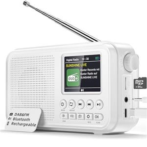 Mesqool Radio Portatile DAB/FM, Bluetooth, Batteria Ricaricabile da 3000mAh, Compatibile con Schede TF Fino a 64 GB, Ricarica Type-C, Presa per Cuffie, 40 Stazioni FM Preimpostate & 40 DAB, Doppia Sveglia