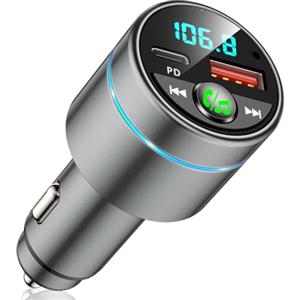 Mohard Trasmettitore FM Bluetooth 5.3 Auto Ricarica Rapida PD 30W QC3.0 18W | Adattatore Accendisigari, Progettato Metallo, Amplificatori Segnale Cellulari, Mane libere Chiamate Vivavoce & Musica Hi-Fi