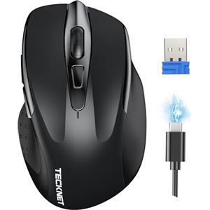 TECKNET Mouse Wireless Ricaricabile, Silenzioso Mouse Senza Fili | Fino al 90% di Riduzione del Rumore, 4800 DPI, 6 Pulsanti Mouse Ergonomico, 2.4G Mouse USB per PC Portatile, Mac, Laptop
