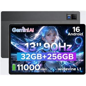 DOOGEETab U13 Android 16 Tablet 13 Pollici, 32GB RAM+256GB ROM (2TB TF) 11000mAh Akku 18W Gaming Tablet, Unisoc T7280 Octa Core, 13MP/WidevineL1/ WiFi 5/Face ID/OTG/GPS/4 Altoparlanti/Gemini AI,Grigio