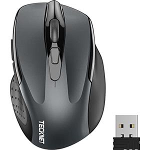 TECKNET PRO Mouse Senza Fili, 2,4GHz Wireless con Ricevitore USB, Grigio | 2600 DPI, Design Ergonomico per Destrorsi, Durata di Vita di 24 Mesi Compatibile con PC, Mac, Laptop, Computer, Windows