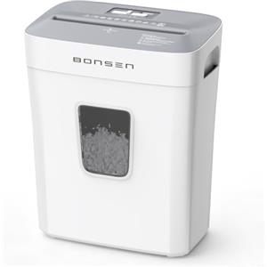 BONSEN Distruggidocumenti micro-taglio BONSEN P-4 da 6 fogli, con cestello da 16L | Distruggidocumenti per carta e carte di credito, con protezione dal surriscaldamento, ideale per casa e ufficio, S5201-W