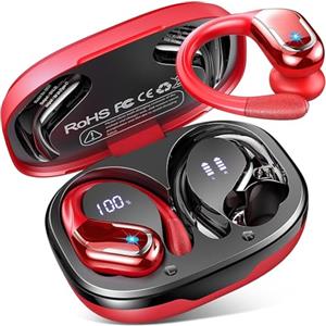 Rulefiss Cuffie Bluetooth Sport, 75 Ore Auricolari Bluetooth 5.4 con 4 ENC Mics, Stereo Cuffie Wireless Antirumore, IP7 Impermeabili Cuffiette Bluetooth con Display LED, Cuffie Senza Filo per Palestra/Running