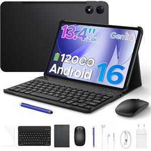Luzglo P13 Pro Tablet 13 Pollici, IPS 2.4K, 120Hz,T7280 Octa-Core, 48GB+256GB(TF 2TB), 12000mAh/18W, 16MP+8MP, 4G LTE, Gemini AI Tablet android 16, Face ID/WiFi5/GPS/FM/con Tablets Tastiera e Penna, Nero