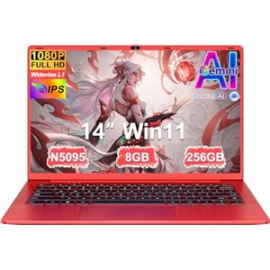 Ruzava Pc Portatile 14 Pollici Win11 Notebook Celeron N5095 Upto 2,9 GHz Notebook 8GB RAM 256GB SSD TF 1TB LPDDR4 5G WiFi 1920*1080 FHD USB 3.0 Laptop QWERTY Tastiera Film Italiana - Rosso Corpo in Metallo-9