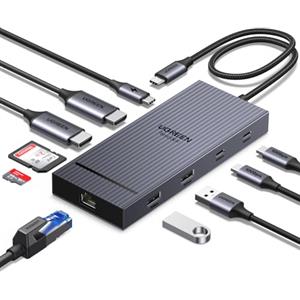 UGREEN Revodok Pro 2102 Hub USB C 10 in 1 Docking Station Doppio Display | 2 HDMI 4K60Hz, Trasferimento Dati 10Gbps, RJ45 Gigabit, Ricarica PD 100W, SD TF, 2A2C, Compatibile con MacBook Pro Air M4 M3