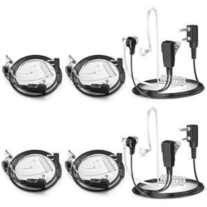 JUCJET Auricolare Walkie Talkie con Tubo Acustico, 2 Pin, 6 Pezzi | Connettore Kenwood tipo K, microfono PTT, clip da abito, tubo trasparente, per BF-88E, BF-888S, UV-5R e UV-5RE