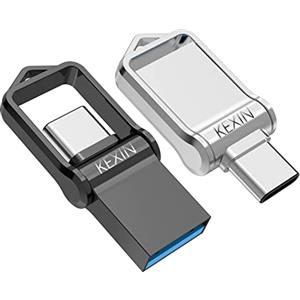 KEXIN 2 Pezzi Chiavetta USB C 64GB Type C Pen Drive OTG Pennetta Memoria Tipo C Pendrive Memory Stick Metallo per Android Smartphone (Nero Argento)