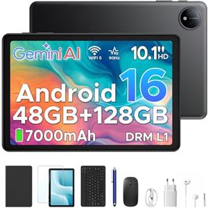 Luzglo P10 Android 16 Tablet 10 Pollici, 48GB RAM+128GB ROM/2TB TF, Gemini AI, 90Hz, 7000mAh, WiFi 5, Face ID, OTG, Jack 3,5 mm, Widevine L1, Tablet con Tastiera e Penna, Nero