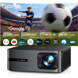 WiMiUS Proiettore 4K【Google TV 14.0/MEMC/2200 ANSI/44W Dolby】Proiettore 4K Smart TV 2+32GB Videoproiettore AutoFocus 6DKeystone Wimius Projector Controllo Vocale HDR10 Bluetooth WiFi per Home Cinema/Esterno