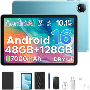 Luzglo P10 Android 16 Tablet 10 Pollici, 48GB RAM+128GB ROM/2TB TF, Gemini AI, 90Hz, 7000mAh, WiFi 5, Face ID, OTG, Jack 3,5 mm, Widevine L1, Tablet con Tastiera e Penna, Blu