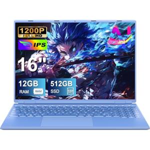 NOTODD PC Portatile Laptop 16 Pollici Notebook Celeron N5095 (fino a 2.9Ghz) | Win 11 Portatile 12+512GB 1TB SSD Espansione丨Supporto 5G WIFI丨Ventola di Raffreddamento丨1920 * 1200 2K Schermo Doppio-Blu