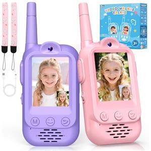 iKidiki Walkie Talkie Bambini Ricaricabili, Regalo Bambina 3 4 5 6 7 8 Anni Walkie-Talkie per Bambini con Video Giocattoli Giochi Bambina 3-8 Anni Femmina Idee Regali di Compleanno per Bimba