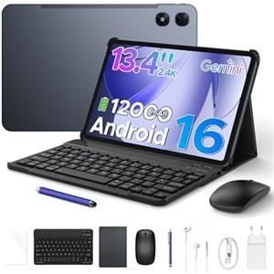 Luzglo P13 Pro Tablet 13 Pollici, IPS 2.4K, 120Hz,T7280 Octa-Core, 48GB+256GB(TF 2TB), 12000mAh/18W, 16MP+8MP, 4G LTE, Gemini AI Tablet android 16, Face ID/WiFi5/GPS/FM/con Tablets Tastiera e Penna, Grigio