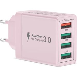 Aioneus Caricatore USB, Presa USB da Muro 40W QC3.0 Caricatore Multiplo Caricabatterie Rapido per iPhone Series, Samsung, Adattatore Cellulare Carica Universale Xiaomi Alimentatore Huawei Spinotto Spina Rosa