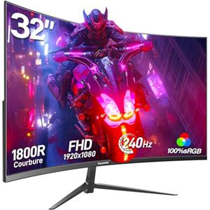 Gawfolk - Monitor da gaming da 32", 240Hz, schermo curvo per PC, Full HD 1080P, 1800R, senza cornice con FreeSync e Tecnologia Eye Care, supporta VESA