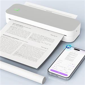 Ablemark U210 stampante termica portatile A4, Bluetooth e senza inchiostro | Stampa in bianco e nero documenti e stencil per tatuaggi a 203 dpi e 12 mm/s; compatibile con Android, iOS, Mac e PC.