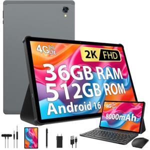 SOLVYXEN 2K Android 16 Tablet 11 Pollici, 36GB RAM, 512GB ROM (1TB Espandibile), 4G lte e 5G WiFi, Octa-Core 2.0GHz, 2000 * 1200FHD, 13MP+8MP, Tablet in offerta con Tastiera etc (Grigio)
