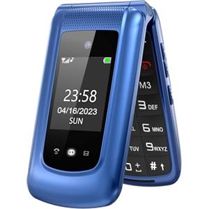 Ufferson Telefono Cellulare per Anziani, 2G gsm Telefono Cellulare Pieghevole per Anziani con Tasti Grandi, Doppio Display da 2,4+1,77 Pollici, Chiamata Rapida, Pulsante SOS, Blu