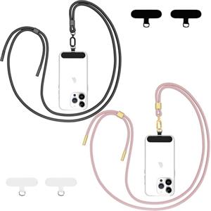 Qyoocom Cordino per Cellulare Telefono Universale*2 Patch*4,Regolabile Laccio per Cellulare Elegante y Duradero, Porta Cellulare da Collo para Todos los Smartphones Nero Oro Rosa