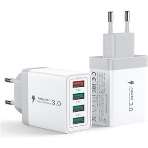 Aioneus 2 Pezzi Caricatore USB Multipo,Presa USB 33W QC3.0 Caricatore Rapido iPhone Caricabatterie per Samsung Galaxy,iPhone X XR XS 8 15 16,Adattatore Universale Carica Alimentatore Spinotto Cellulare Spina