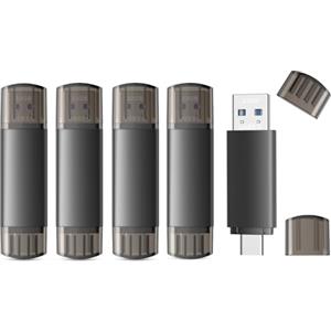 JOIOT Chiavetta USB 32GB 3.0 5 Pezzi Chiavetta USB C 3.0 2 in 1 OTG Pennetta Pen Drive USB Memoria Stick per Smartphone PC Android iPhone 15 l'Archiviazione dei Dati Nero
