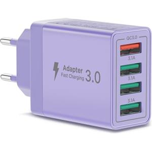 Aioneus Caricatore USB, 4 Porte Caricatore USB da Muro 40W QC 3.0 Carica Rapida Caricabatterie Usb Multiplo Alimentatore Presa USb per iPhone 15 14 13 12 11 X, Samsung Galaxy S21 S20 A71 A51, Xiaomi, Huawei