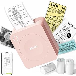 Nelko PM230 Bluetooth Stampante Portatile, Con 3 Rotoli di Carta, Rosa | Stampante per Etichette Autoadesive Senza Inchiostro, Compatibile con iOS e Android, Ideale per Stampare Foto e Promemoria