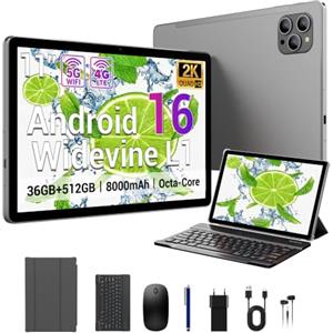 ANTIOXID Tablet da 11 pollici, Android 16, Octa-Core, 36 GB RAM + 512 GB ROM, compatibile con SIM 4G e 5G WiFi, grande batteria da 8000 mAh per studio, ufficio, intrattenimento