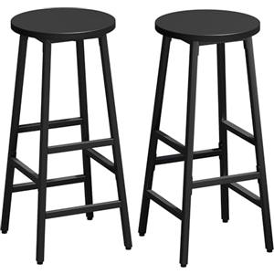 YOUDENOVA Set di 2 sgabelli da bar, struttura in legno e metallo, stabili e salvaspazio, con poggiapiedi, 71 cm, stile industriale, per cucina e sala da pranzo, Nero