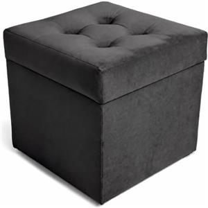 Velora Home&Living VELORA H&L Pouf Contenitore 45 x 45 cm Grafite - Pouf in Velluto con Seduta Imbottita, Struttura Solida, Portata fino a 150 kg, Sgabello Poggiapiedi per Soggiorno Camera e Ingresso