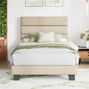 MUTICOR Letto imbottito 90x200 cm tessuto con testiera, Beige | Rivestimento effetto lino, Testiera morbida, 11,5 cm spazio, Portata 272 kg, Silenzioso, Montaggio facile