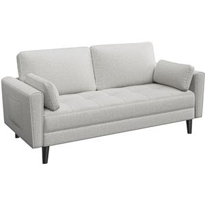 Yaheetech Divano a 2 Posti Divanetto Moderno con Cuscini Tasche Laterali Divano da Salotto Sofa per Soggiorno Camera da Letto Appartamento Greige Tessuto