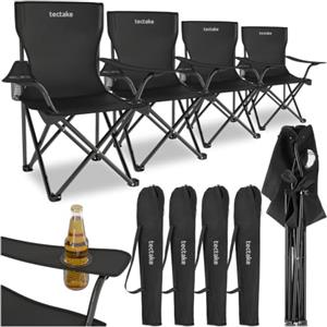 tectake® Set 4 Sedie da Campeggio Pieghevoli, Comoda Imbottitura, Sedie da Esterno con Tessuto in Poliestere, Sedia da campeggio con Bracciolo e Porta Bevande Incorporato, Pratica Borsa Inclusa - Nero