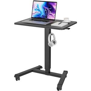 BONTEC Scrivania per Computer con Ruote, Regolabile, 65x45 cm, Nero | Altezza regolabile, gancio portaoggetti, stazione di lavoro compatta, scrivania da 65,6 x 45,7 cm, design a rullo, nero