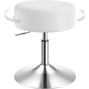 WOLTU Sgabello Trucco, Regolabile in Altezza, Pelle Sintetica, Bianco | Sgabello Imbottito Girevole, Sedia da Cucina Rotondo, per Toeletta, Camera da Letto, Altezza Seduta 44-56 cm