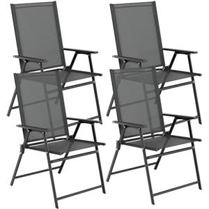LIFERUN Set di 4 Sedie da Giardino Pieghevoli, Sedie da Campeggio, Nero | Sedie Leggera da esterno con Schienale e Braccioli, Struttura in Metallo,per Balcone, Terrazza