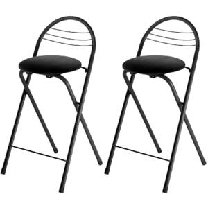 Soayone Set di 2 Sgabello Bar Pieghevole con Schienale, 61 cm Sgabello Alto Cucina con Seduta Imbottita in Velluto Nero, Struttura in Metallo, Sedia Bar Salvaspazio per Cucina, Bancone e Isola
