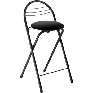 Amveya Sgabello Pieghevole in Metallo 1 Pezzo con Seduta in Morbido Velluto, Portatile Sedia Nera con Schienale e Poggiapiedi, Sgabelli da Bar, Cucina, Giardino, Altezza 60 cm
