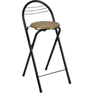 Amveya Sgabello Pieghevole Alto con Schienale, Sedie Pieghevoli con Seduta Effetto Legno, Sgabello bar Salvaspazio per Cucina, Balcone e Interni, Altezza 60 cm, Nero & Marrone, 1 Pezzo