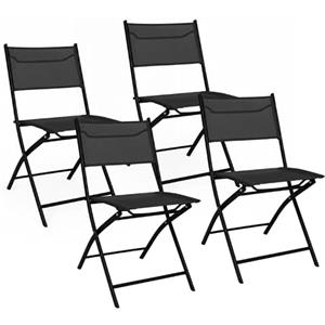 Baroni Home Set 4 Sedie da Esterno Pieghevoli, Seduta da Giardino Richiudibili con Tessuto Impermeabile e Traspirante, Sedie Salvaspazio per Balcone, Terrazzo e Campeggio, 45x45x80 cm (Nero)