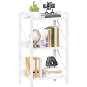 HOOBRO Scaffale a 3 Ripiani in Stile Moderno, Libreria Angolare, Scaffale a Scala, con Struttura in Metallo, per Soggiorno, Camera, Ufficio, Cucina o Ingresso, Bianco EWW71SJ01