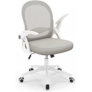 naspaluro Sedia Ufficio, Sedia Scrivania con Braccioli Ribaltabili, Grigio | con Supporto Lombare, Poltrona Ufficio con Schienale Medio da 45 cm, Altezza della Seduta da 43 a 53 cm per Casa Ufficio