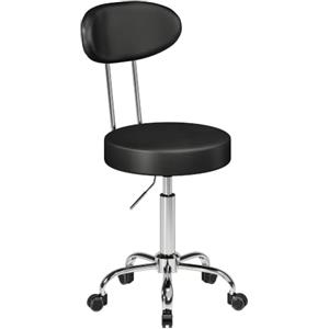 HOMCOM Sgabello Regolabile Girevole a 360° Ruote 35x41.5x88-100 cm Nero | Sgabello da Estetista, Schienale e Seduta Imbottiti, Finta Pelle, Capacità 120 kg