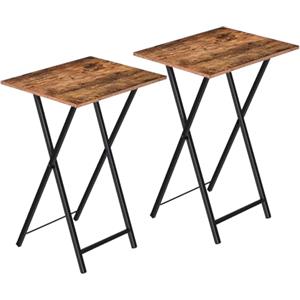 HOOBRO Tavolino, Tavolini per Spuntini, Set di 2 Pieghevoli Tavolo, Accanto al Divano, Stile Industriale, per Spazio Stretto, Struttura Stabile, Montaggio Facile, Marrone Vintage e Nero EBF25BZ01