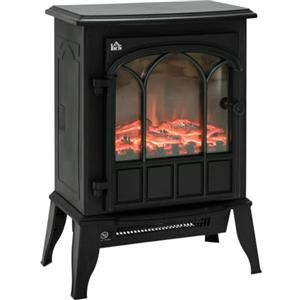 HOMCOM Camino da Terra Elettrico 1000/2000W Temperatura Regolabile Nero | Caminetto Elettrico, Effetto Fiamma Luminosità Regolabile, Protezione Anti Surriscaldamento, 39x23x56.5cm
