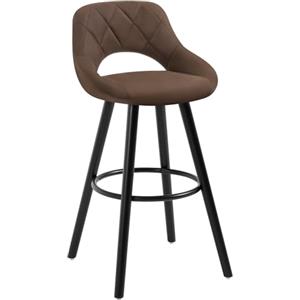 WOLTU Sgabello Cucina, Tessuto Tecnico, Legno, Marrone Scuro | Sgabello da Bar, Sgabelli Alti 69cm, con Poggiapiedi e Schienale, Sedile Atla per Colazione, Isola Cucina