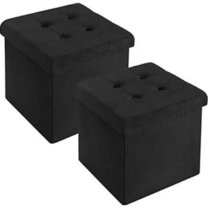 WOLTU Set di 2 Cassapanca Pieghevole, Contenitore Portaoggetti, Sgabello Pieghevole Poggiapiedi con Coperchio Rimovibile, Max Portata di 300 kg, Nero